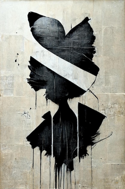 Arte generativo de grafiti callejero negro AI Ink sobre un fondo vintage de papel texturizado inspirado en Banksy