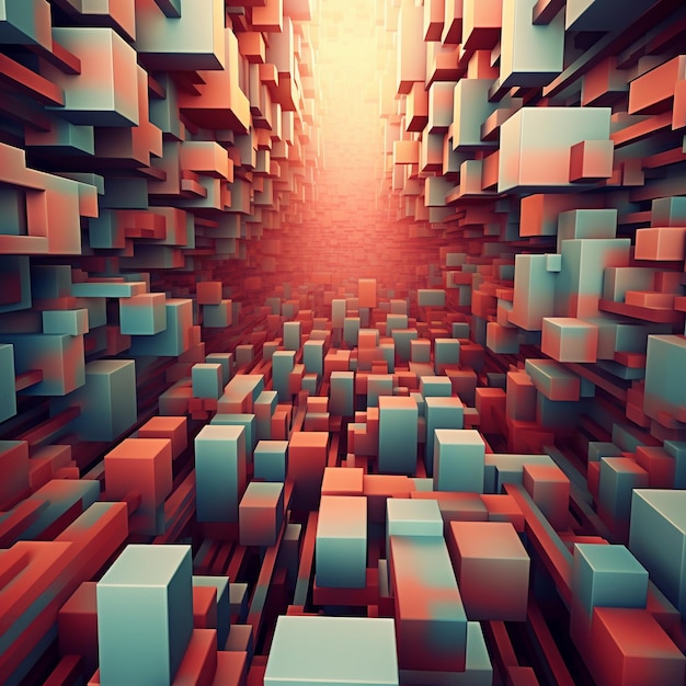 Arte geométrica 3D abstrata no estilo de labirinto e luzes piscantes coloridas foto ultra HD