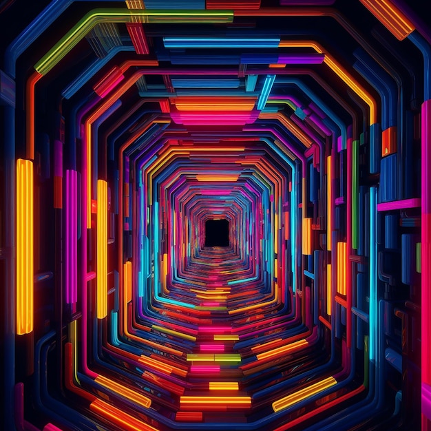 Arte geométrico abstracto en 3D en el estilo de laberinto y luces parpadeantes foto colorida ultra HD