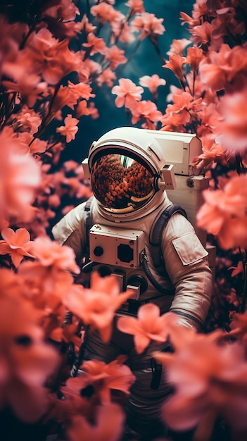 Arte gerada pela ia um astronauta num campo de flores