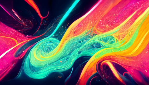 Arte gerada pela rede neural do fundo das fibras de néon coloridas abstratas