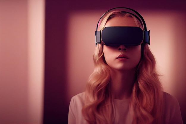 Arte gerada por Ai de uma mulher usando headset VR em um estúdio