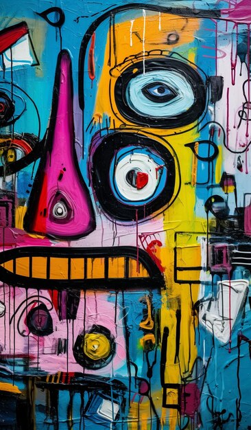 arte graffiti de una cara con muchos colores diferentes ai generativo