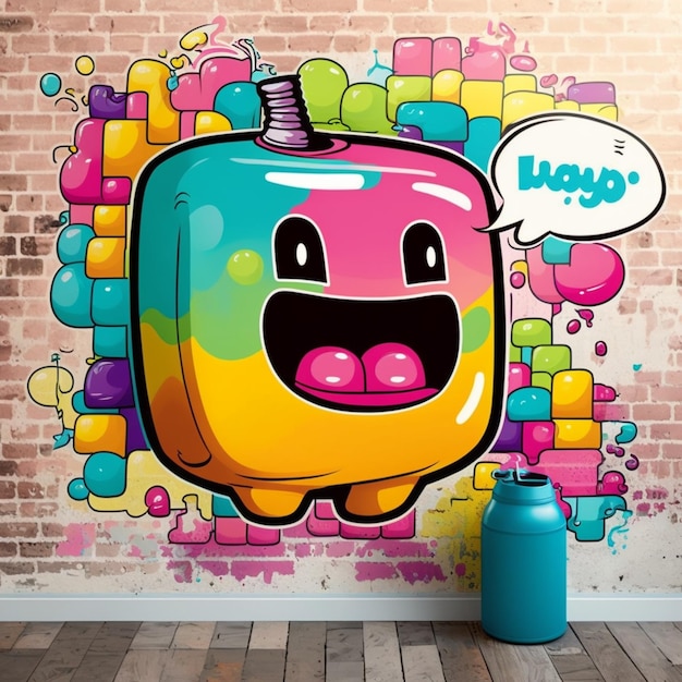 Arte de graffiti de un cono de helado colorido con un ai generativo de burbujas de discurso