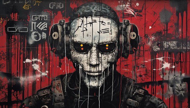 Arte graffiti Cyberpunk al estilo de Banksy.