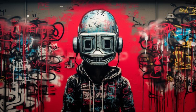 Arte graffiti Cyberpunk al estilo de Banksy.