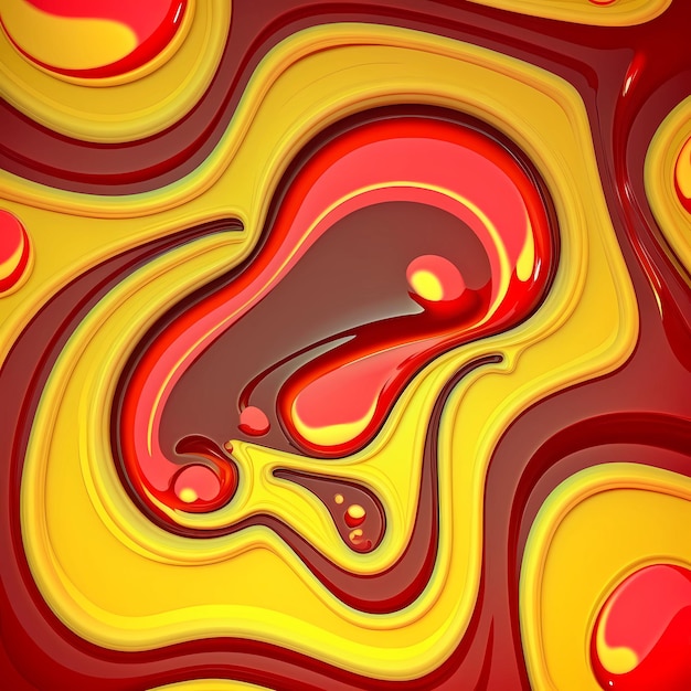 Arte gráfica abstrata de fundo fluido amarelo e vermelho vibrante