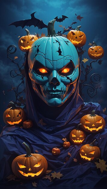 Arte de Halloween de zombies una combinación de calabazas y cráneos como caras IA generativa