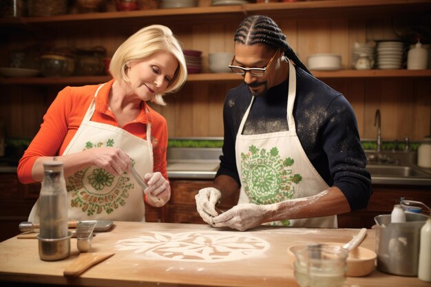 Arte harmoniosa martha stewart e snoop dogg criam uma enigmática pintura de areia na cozinha