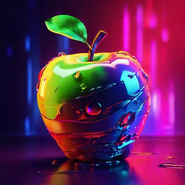 Arte hecho de una manzana colorida con luces de neón arte generado por IA