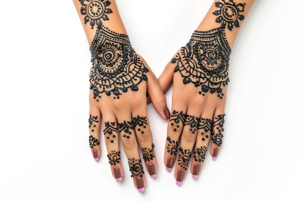 Foto el arte de la henna de eid en fondo blanco