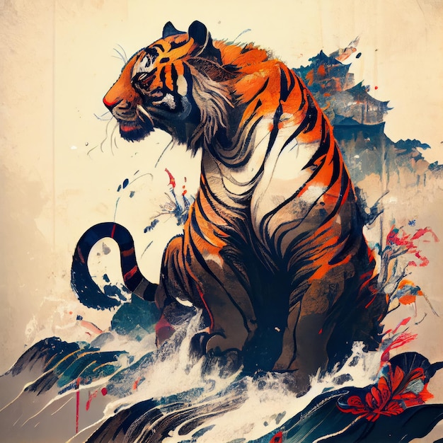 El arte de los hermosos colores del tigre en la IA generativa de estilo chino