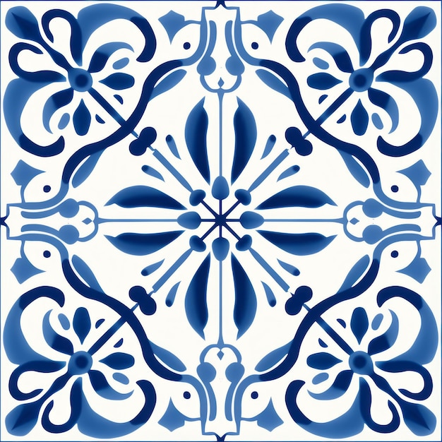 Arte histórico revivido azulejos de cerámica azules y blancos con patrón ornamental