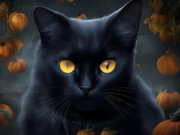 Arte de IA de Halloween espeluznante de gato negro