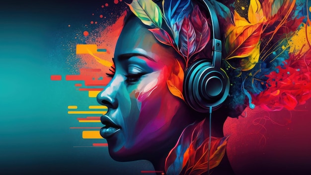 Foto arte de la ia mujeres ilustraciones coloridas auriculares papel tapiz