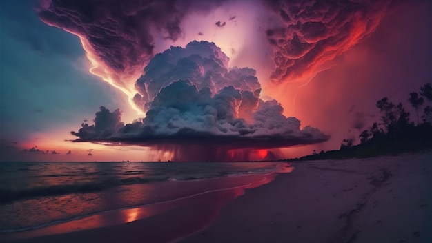 arte de la IA nubes coloridas tormenta de playa 4k papel tapiz