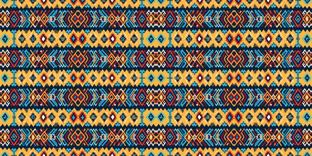 Foto arte ikat abstracto étnico, colorido patrón sin costuras en bordado folclórico tribal, patrón étnico colorido