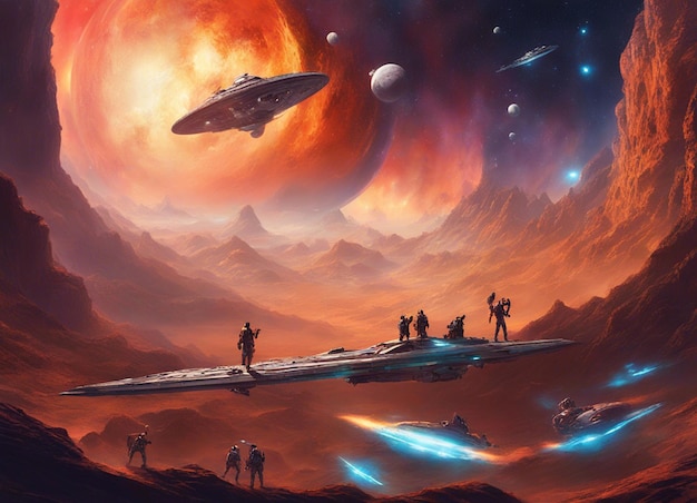 Un arte de ilustración futurista de una escena espacial de ciencia ficción de galaxias