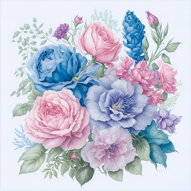 Arte ilustrativa de um buquê de flores em estilo aquarela