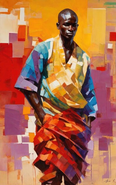 arte impresionante de un hombre africano lleno de color estilo vectorial mezclado con el arte moderno aborigen