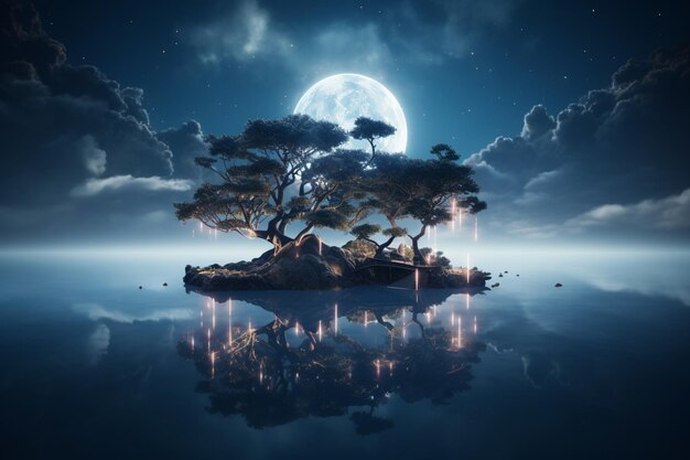 arte de la isla flotante del árbol de fantasía