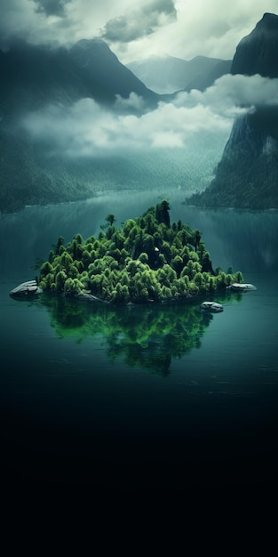 Foto arte de la isla inspirado en la naturaleza renderizado paisajes en verde oscuro