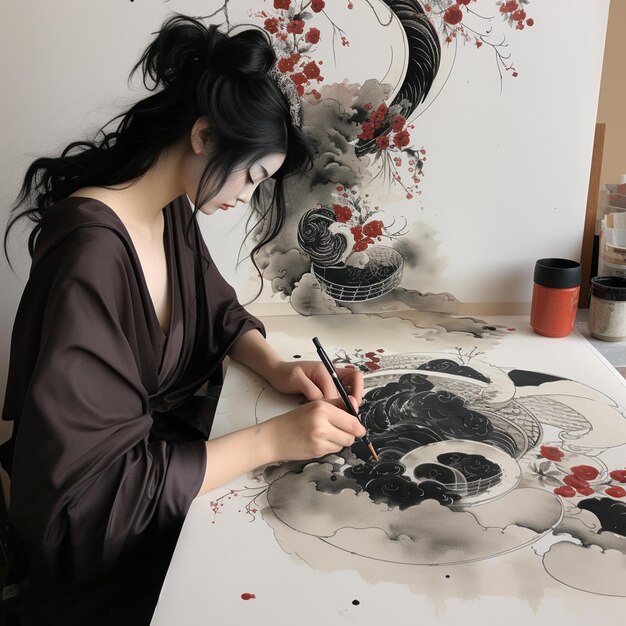 Arte japonés contemporáneo de lavado de tinta