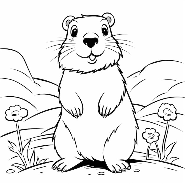 Foto arte de jardín de infantes de la marmota woodchuck ángel lindo libro de colorear kawaii arte de línea