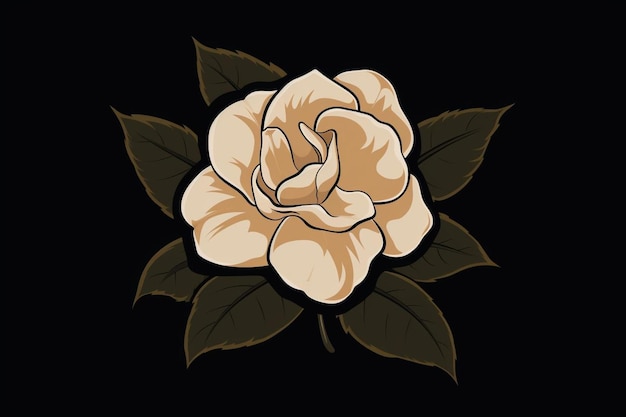 Arte de línea de flores de gardenia aisladas con elemento de hojas