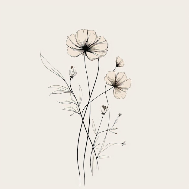 Arte de línea de flores minimalista sobre fondo blanco Generado por IA