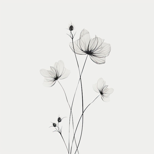 Arte de línea de flores minimalista sobre fondo blanco Generado por IA