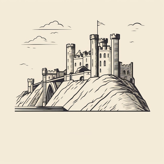 Foto arte de línea minimalista del castillo de conwy