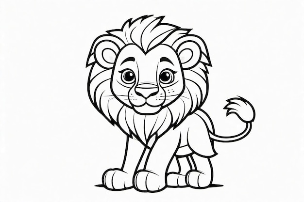 Foto arte de línea negra león lindo para niños página para colorear