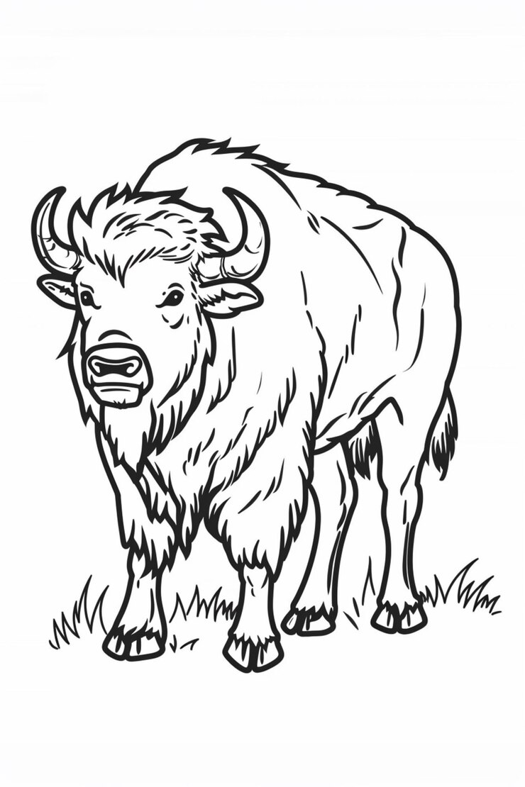 Arte de línea en negrita estilo de dibujos animados Buffalo vector para niños libro de colorear