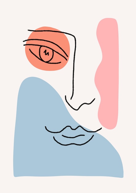 Arte de línea de rostro de mujer estética mujer de cuerpo mínimo con formas abstractas