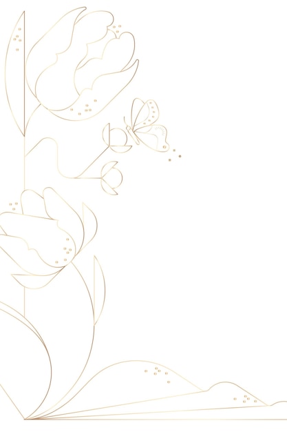 Arte de línea de tulipanes png pegatina de borde de flor de fondo transparente
