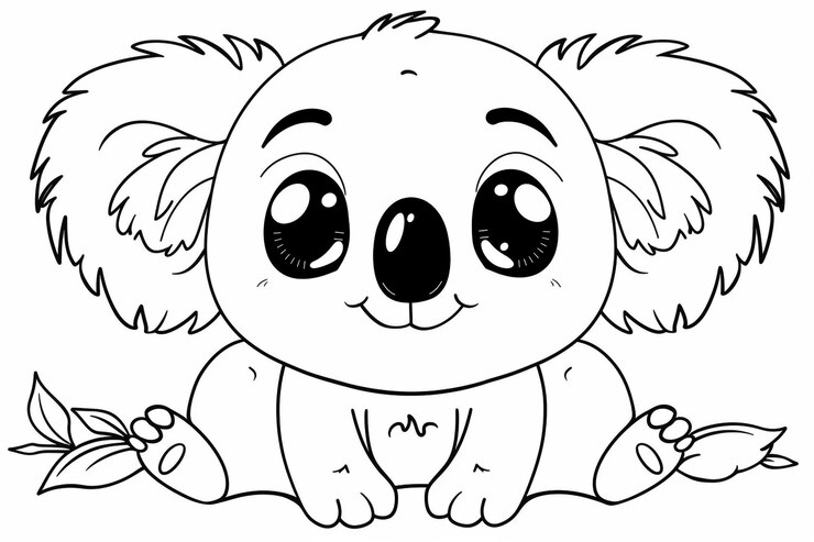 Foto arte de línea del vector de oso koala bebé