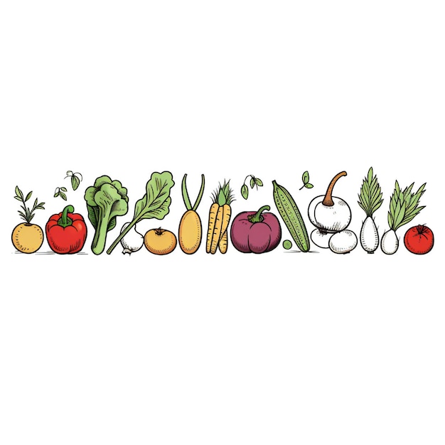 Foto arte de línea de verduras de estilo muy simple horizontal sobre fondo blanco