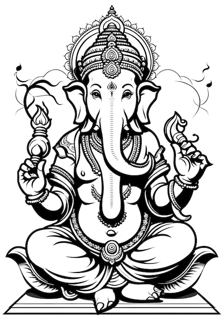 arte lineal de ganesha de estilo de dibujos animados