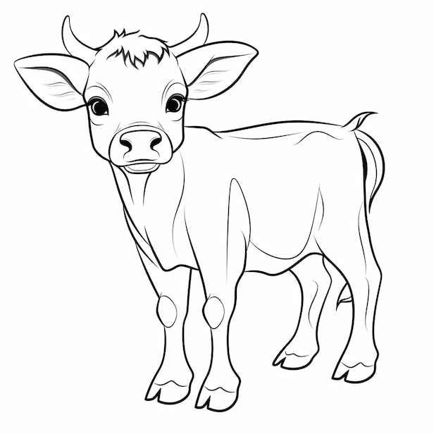 Foto arte lineal simple en blanco y negro de una vaca para niños pequeños.