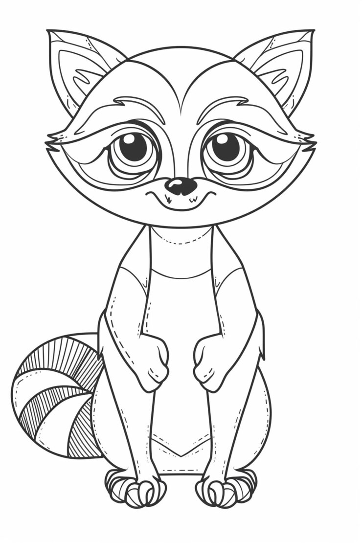 Arte de líneas en negrita estilo de dibujos animados Vector de mapaches para niños libro de colorear