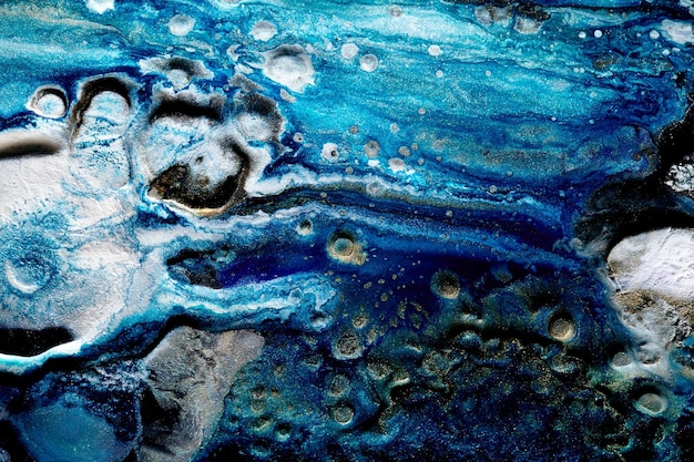 Arte líquida de fundo abstrato de luxo Tinta de álcool azul com manchas de tinta dourada textura de mármore da superfície da água
