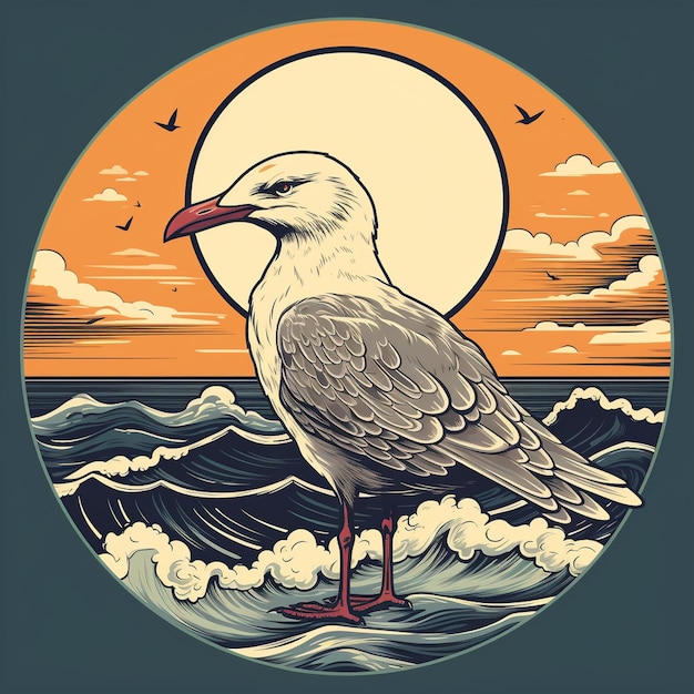 Arte del logotipo de la gaviota sobre el mar