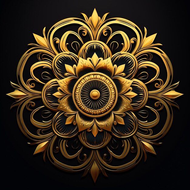 Arte Mandala Un Diseño Adornado De Color Dorado Sobre Un Fondo Oscuro En