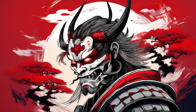Arte de manga de samuráis demoníacos y aterradores japoneses