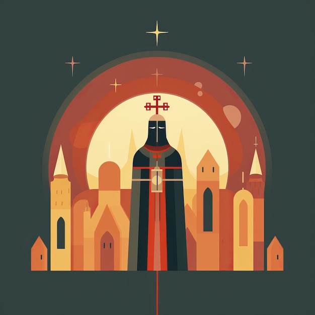 Arte medieval retro futurista con iconografía de estilo bizantino