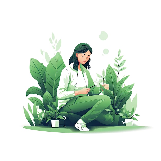 Arte medioambiental verde Ilustración vectorial cuidado de las plantas eco