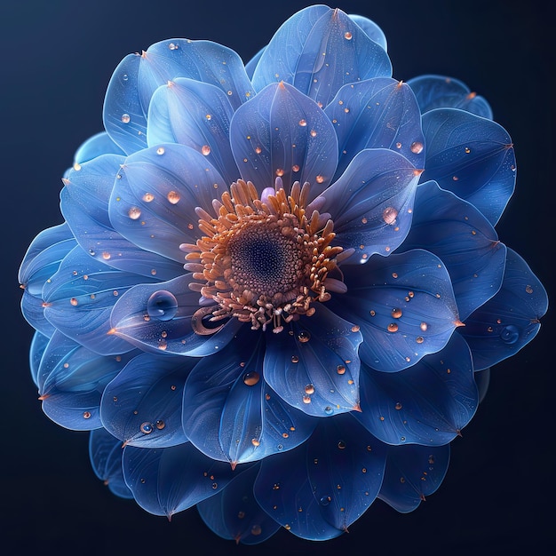 Arte de mi ai a hermosa flor azul vector pétalos claros iridescentes colores opalescentes fondo oscuro