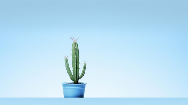 Arte minimalista de cactus azul sobre un fondo azul claro