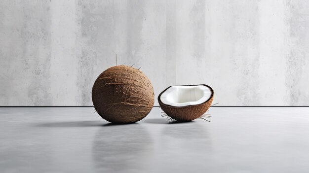 Foto arte minimalista de coco en hormigón pulido exploraciones texturales inspiradas en la naturaleza